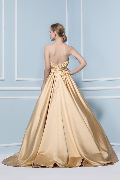 Ball Gown Strapless Ruching Long Puffy Satin Bridesmaid Dress