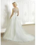 Simple A-line Illusion Bateau Neck Beading&Pearl Lace Sweep/Brush Train Organza Wedding Dresses 