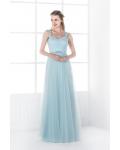 Shoulder Strap Lace Bodice Long Tulle Bridesmaid Dress 