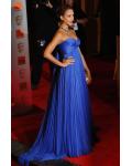 Jessica Alba Empire A-line Strapless Long Chiffon Pleated Dark Royal Blue Prom Dress 