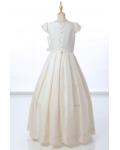  A-line Jewel Neck Short Sleeve Bow(s) Pearl Detailing Floor-length Long Communion Dresses