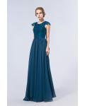 Exquisite Lace Bodice Cap Sleeved Long Chiffon Bridesmaid Dress 