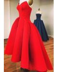 Red Princess High Low Pleated Satin Prom Dress 