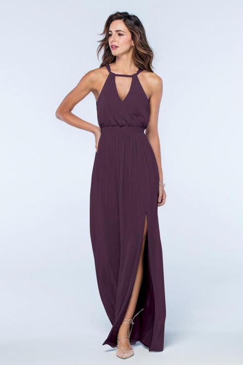  A-line Halter Neckline Sleeveless Split Floor-length Long Chiffon Bridesmaid Dresses