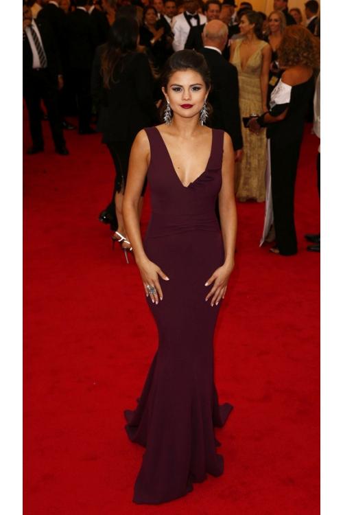 Met Gala Red Capet Selena Gomez Sheath Shoulder Straps Sleeveless V Back Floor-length Prom Dress