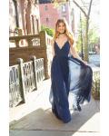 Navy Blue Halter A-line Long Chiffon Sleeveless Boho Bridesmaid Dress