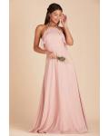  A-line Spaghetti Straps Sleeveless Ruffles Top Floor-length Long Chiffon Bridesmaid Dress with Pockets 