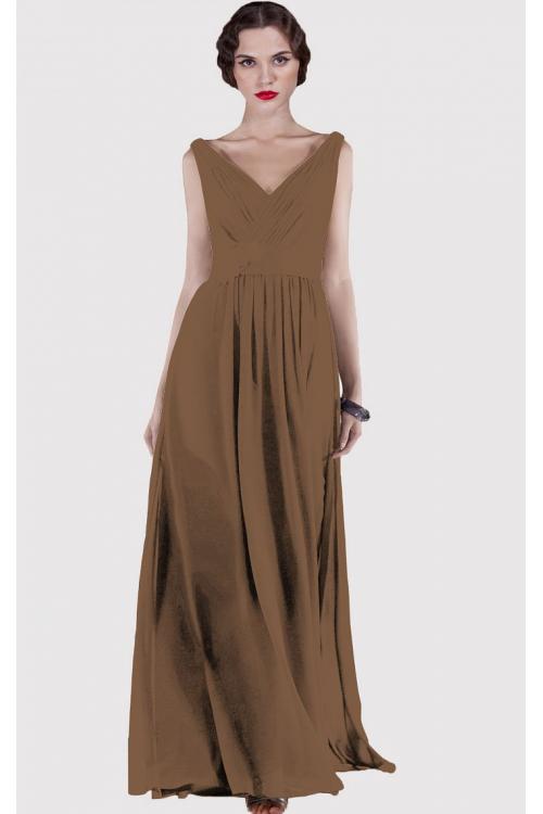 V-neck Natural Chiffon Floor-length A-line Bridesmaid Dresses