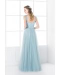 Shoulder Strap Lace Bodice Long Tulle Bridesmaid Dress 