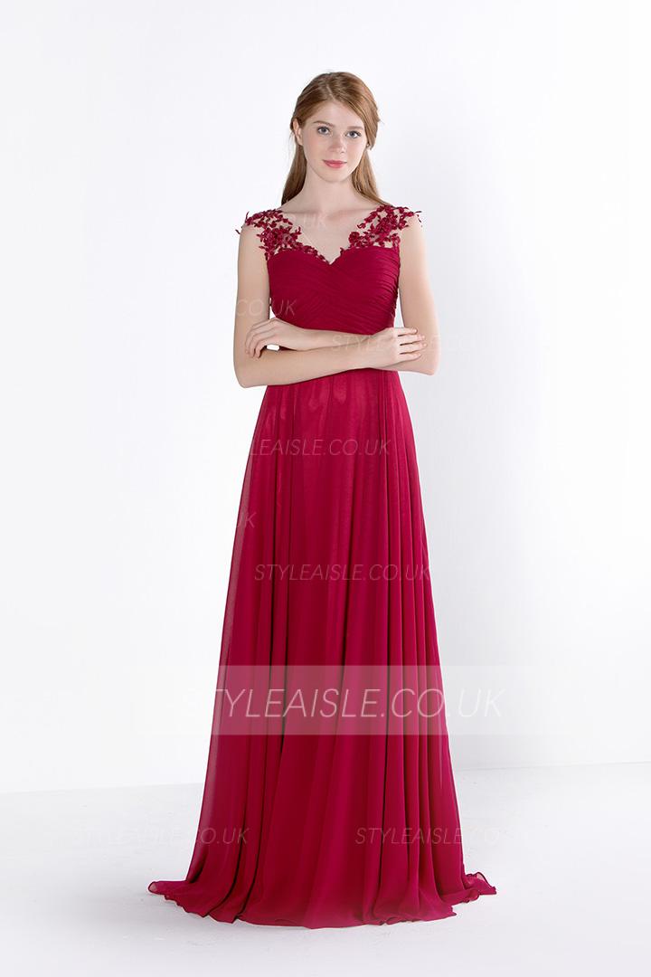 Chic Sleeveless V Neck A-line Long Chiffon Prom Dress 