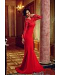 Sexy Red Backless Long Lace and Chiffon Prom Dress 