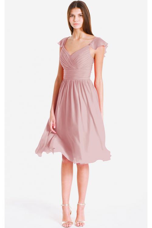 Cap Sleeves Zipper V-neck Knee-length Chiffon Bridesmaid Dresses