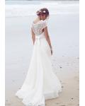 Vinatge Lace Top Bateau Neck Long Organza Wedding Dress 