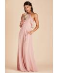  A-line Spaghetti Straps Sleeveless Ruffles Top Floor-length Long Chiffon Bridesmaid Dress with Pockets 