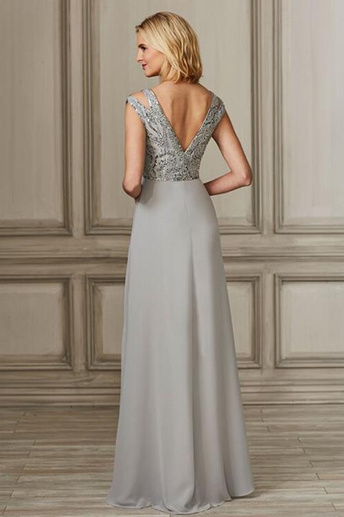  A-line V-neck Sleeveless Beading Bodice Floor-length Long Satin Prom Dresses