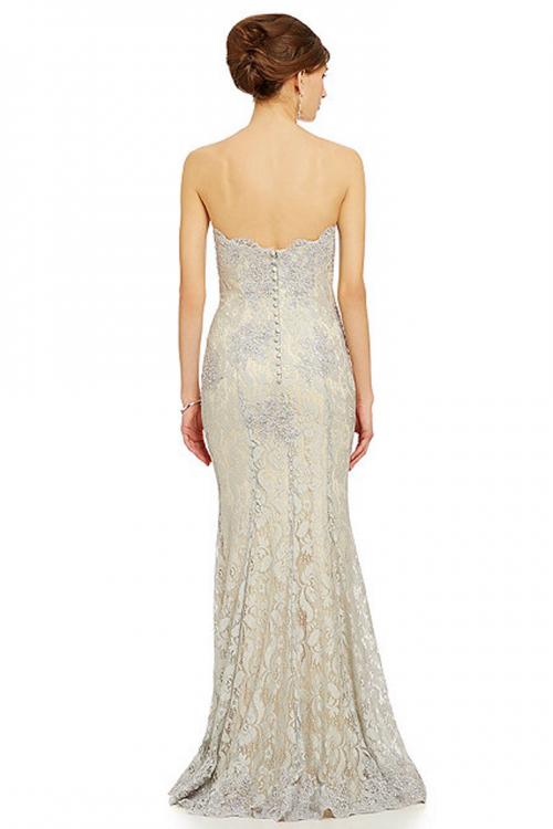  Floor-length Mermaid Strapless Sleeveless Long Lace Mother of the Bride Dresses with Appliques&Buttons 