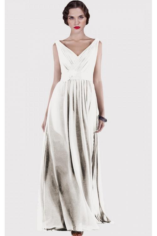 V-neck Natural Chiffon Floor-length A-line Bridesmaid Dresses