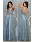 Chic A-line Halter&V-neck Beading Sequins Floor-length Long Tulle Prom Dress