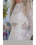 Chic Modern Split Long Lace overlay Mesh Wedding Dress with Long Sleeves 