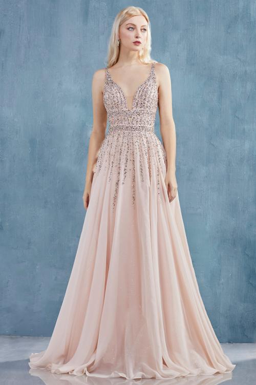 Elegant A-line Sleeveless Beading Floor-length Long Chiffon Prom Dress