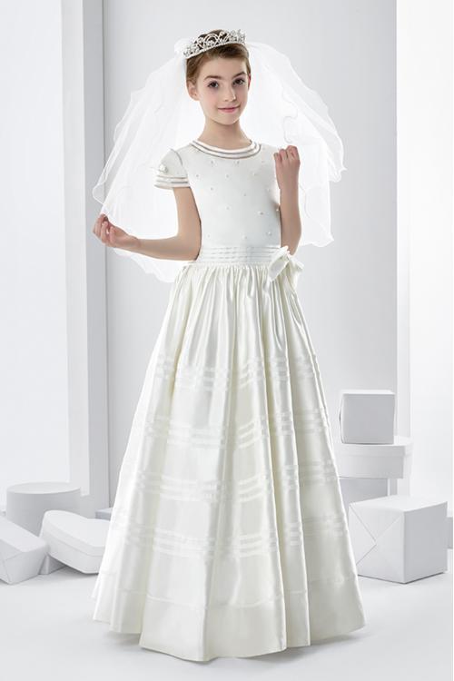 Ball Gown Short Sleeve Bow(s) Floor-length Satin Communion Dress