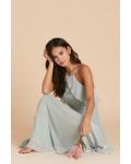  A-line Spaghetti Straps Sleeveless Ruffles Top Floor-length Long Chiffon Bridesmaid Dress with Pockets 