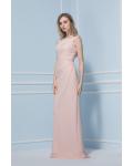 Scoop Neck Sleeveless Sheath Pearl Pink Chiffon Bridesmaid Dress with Crystal Band 