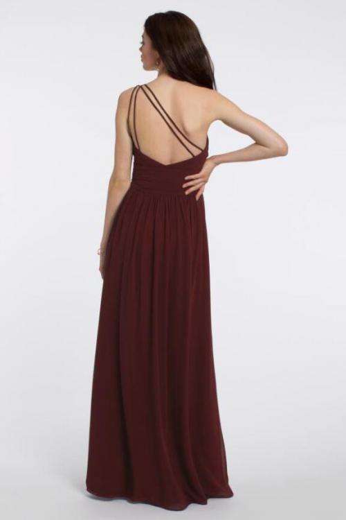 Sleeveless Pleated One Shoulder A-line Long Chiffon Bridesmaid Dress