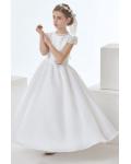 Jewel Neck Short Sleeve A-line Organza Long First Communion Dress with Flower 