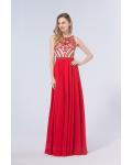 Sparklly Beading A-line Sleeveless Long Red Chiffon Prom Dress 