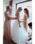  A-line V-neck/ Scoop Neckline Beading Floor-length Long Tulle Bridesmaid Dresses with 2 Styles (Style A / B)