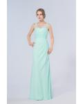 Illusion Scoop Neck Lace Appliqued Sheath Mint Green Chiffon Long Bridesmaid Dress 