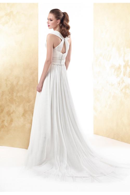 Simple A-line Straps Draping Pearl Sweep/Brush Train Tulle Wedding Dresses