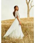 Boho Two Piece Jewel Neck Lace Top A-line Chiffon Wedding Dress 