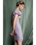  Sheath/Column Jewel Neckline Cap Sleeves Laces Hand Made Flowers Short/Mini Short Evening Dress