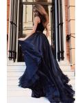 Charming V-neck Velet Top Floor-length Long Chiffon Split Evening Dresses