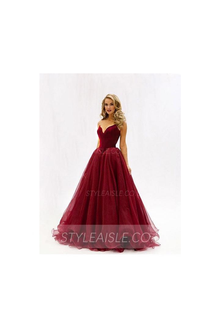  A-line Princess Strapless V-neck Floor-length Long Prom Dress