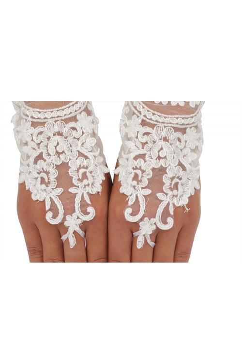 Semi Long Quality Fingerless Lace Embroidered Wedding Gloves For Bride 8BL