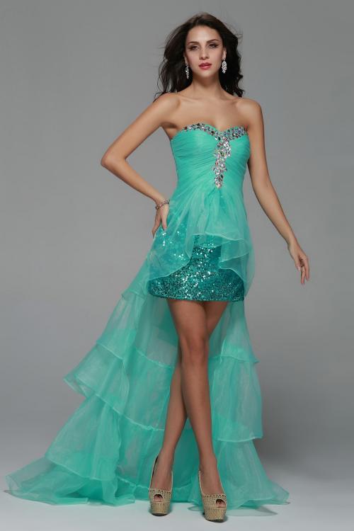 High Low Beading A-line Tulle Prom Dress 