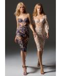  Sheath/Column Double Spaghetti Straps Sleeveless Lace Split Knee-length Short Cocktail Dress