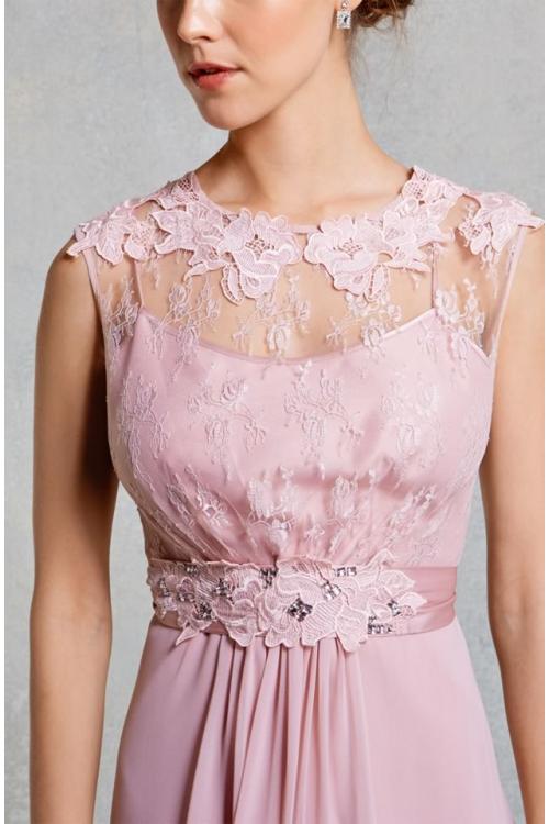 Vintage Jewel Neck Lace Appliqued Knee Length Chifffon Bridesmaid Dress 