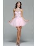 Sparkling Beaded Sleeveless High Neck Blushing Pink Tulle Short Prom Dress　