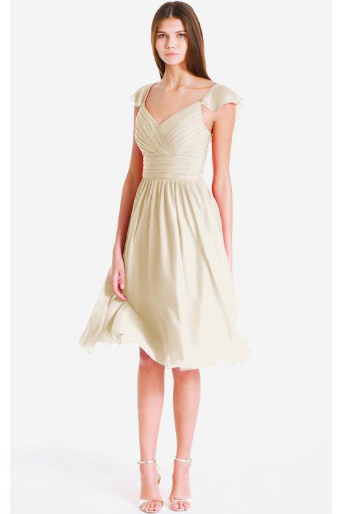 Cap Sleeves Zipper V-neck Knee-length Chiffon Bridesmaid Dresses