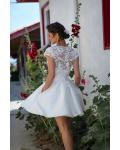 Cap Sleeved Full Back Lace Covered A-line Short Taffeta Wedding Dress 