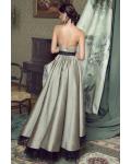  A-line Strapless Sleeveless Bow(s) Asymmetrical/High Low Long Taffeta Prom Dress