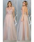 Chic A-line Halter&V-neck Beading Sequins Floor-length Long Tulle Prom Dress