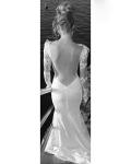 V Neck Lace Bodice Long Sleeve Chiffon Wedding Dress