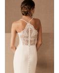  Trumpet/Mermaid Spaghetti Straps Sleeveless Lace Court Train Long Wedding Dresses with Buttons Back