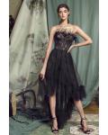  A-line Strapless Sleeveless Feathers Lace Asymmetrical/High Low Long Prom Dress