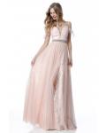 Modern Off Shoulder Long A-line Slit Prom Dress Beaded Waist